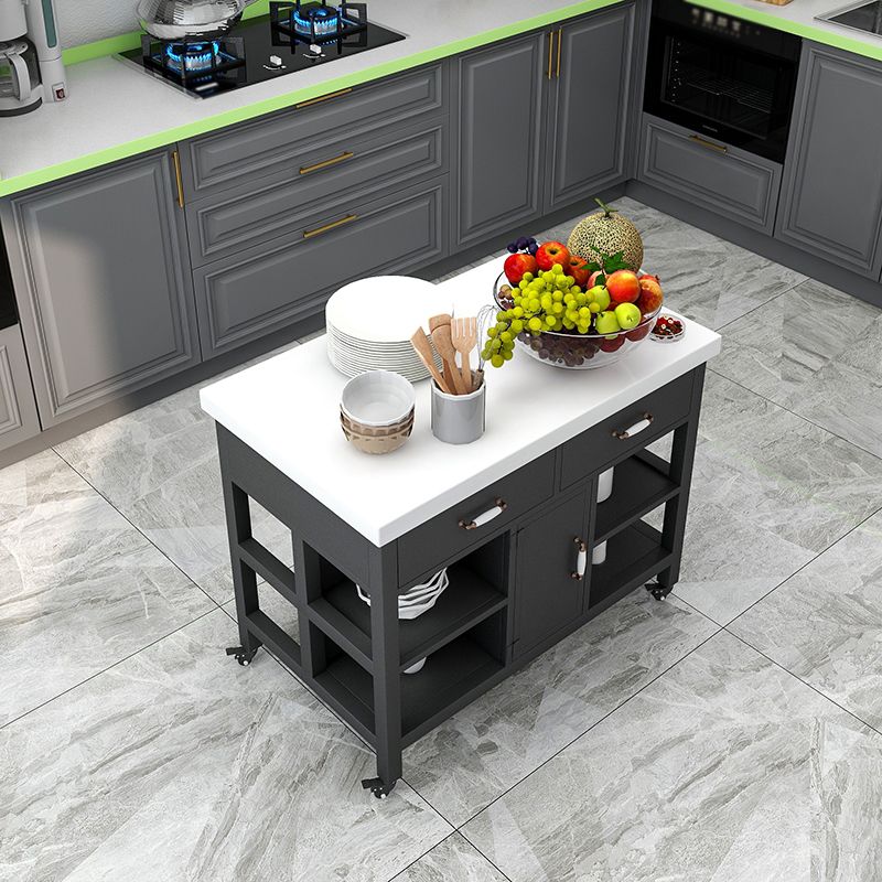 Industrial Rolling Kitchen Island Table Stone Kitchen Island, 33.46" High