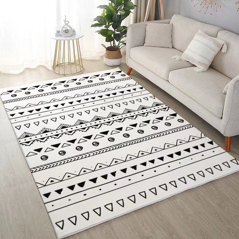 White Modern Rug Polyester Pattern Rug Stain Resistant Rug for Living Room