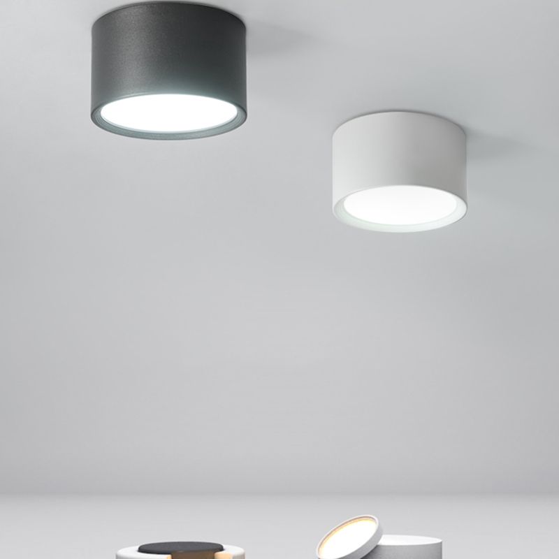 Modern Minimalist LED Flush Mount Iron Cylindrical Ceiling Light with Acrylic Shade