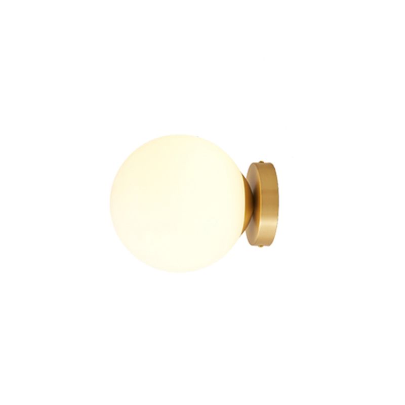 Minimalism Spherical Ceiling Flush Light White Glass Single Entryway Flush Mount Light in Gold