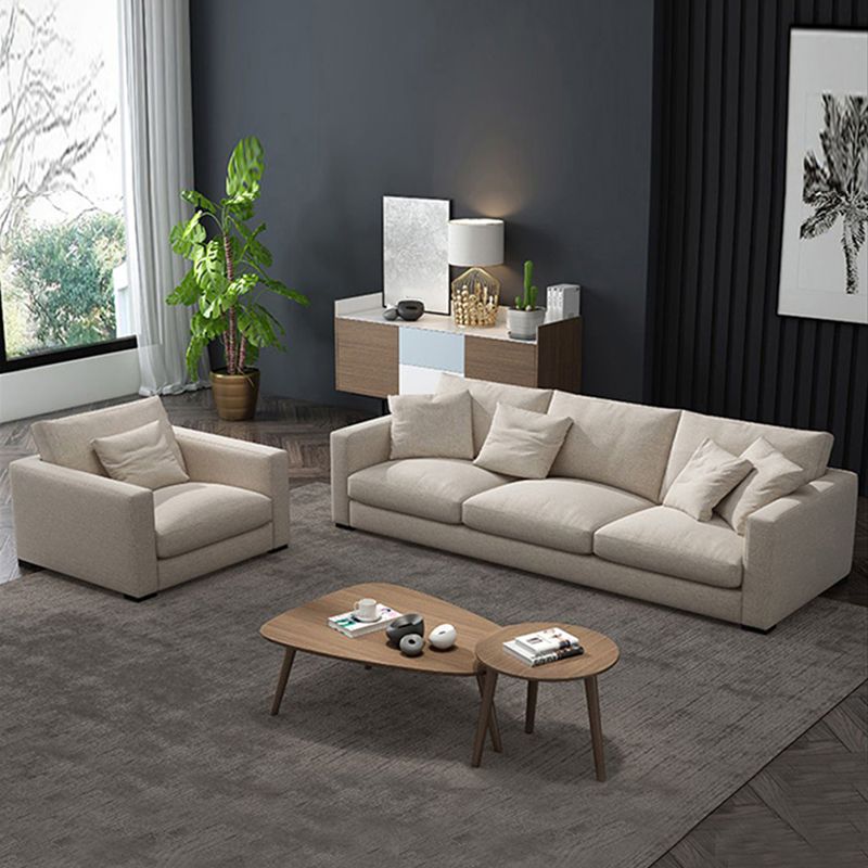 Standard Square Arm Sofa with Pillows Seating in Beige for Apartment
