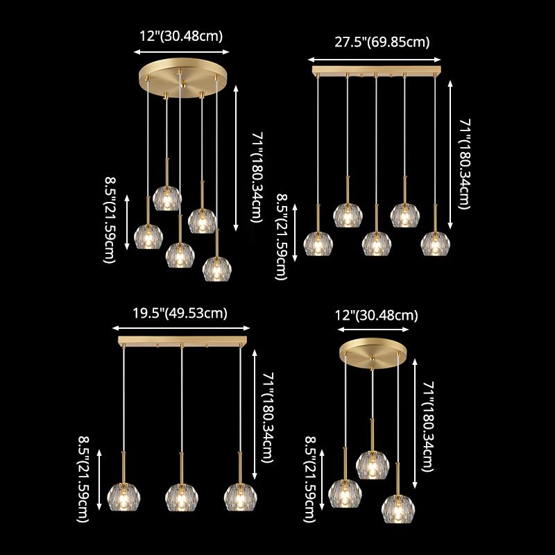 Balle Shade Dining Room Suspension lampe cristal Minimaliste Lumière suspendue en or