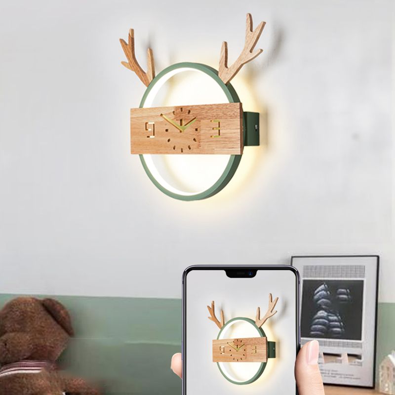 Circle Shape Wall Lighting Modern Style Wood 1 Light Sconce Lamp for Living Room