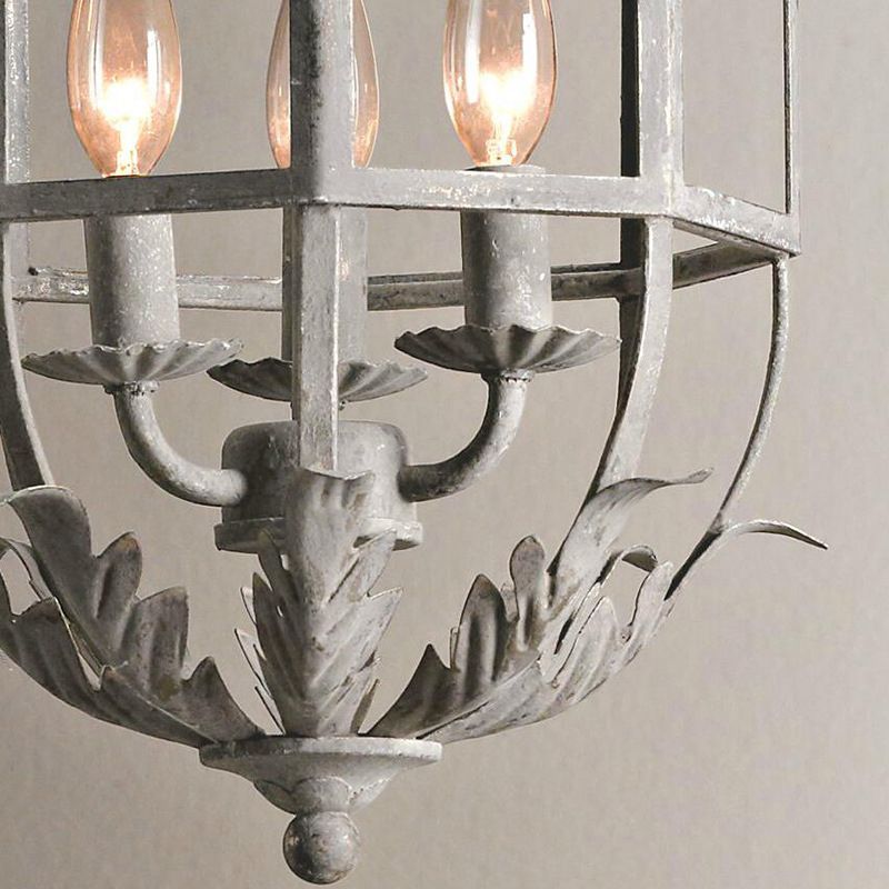 Industrial Style Aged Gray Iron Cage Chandelier Light Vintage Candlestick Shape Lamp Post Lighting Fixture with 39.5" Adjustable Chains