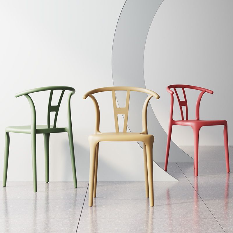 Scandinavian Plastic Dining Room Chair Slat Back Stacking Side Chair