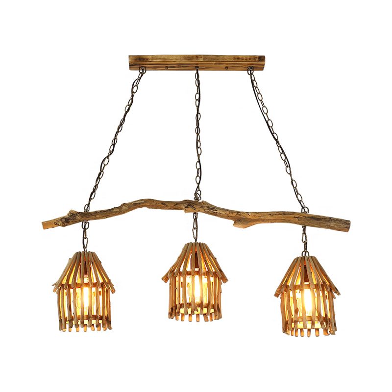 Maison en bois en forme de lampe suspendue nordique 3 Heads Island Pendant Light pour salle à manger