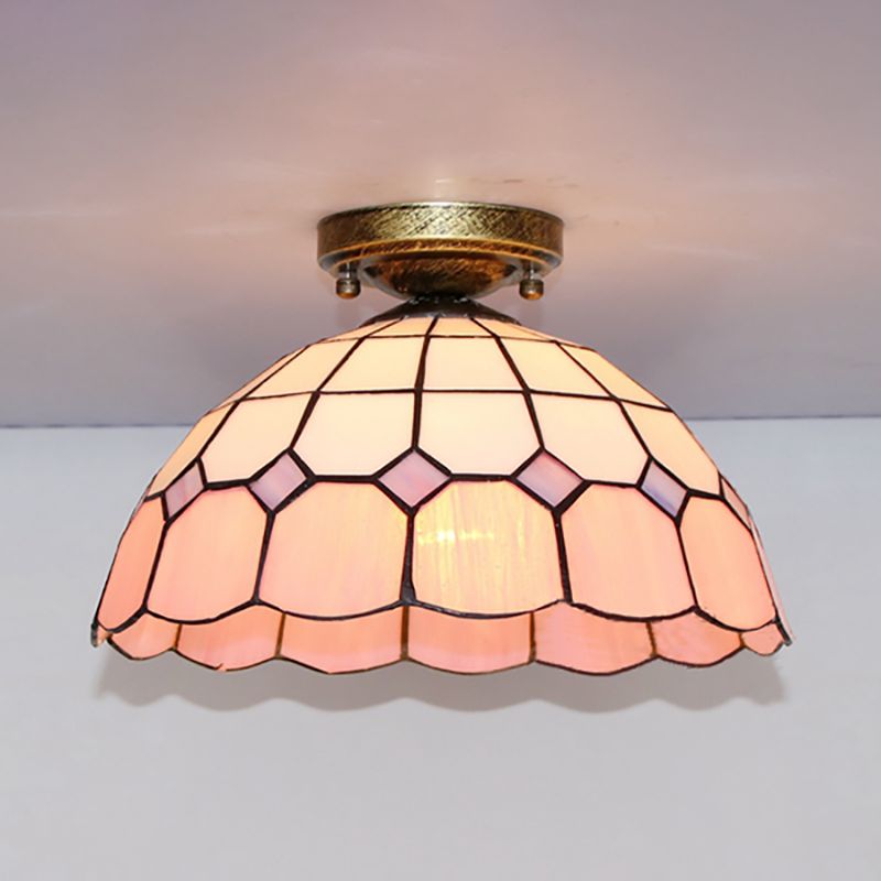 Illuminazione a filo ciotola smerlati con barocco/gemma/quadrata/blu quadrato/giallo quadrato in stile tiffany in vetro colorato 1 lampadina lampadina a soffitto