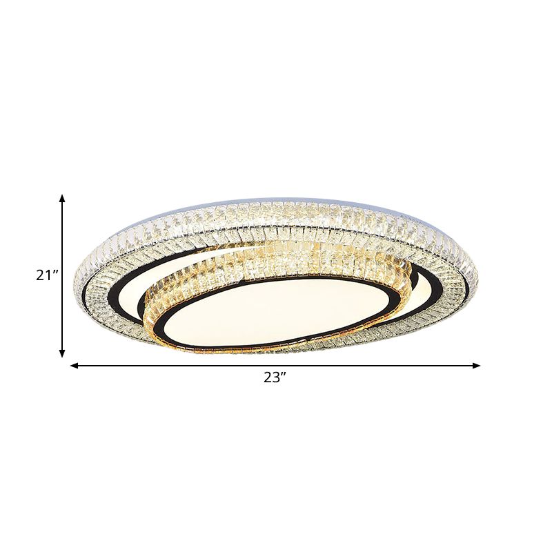 Black Finish LED Flushmount Light Modern Clear Rectangular-Cut Crystals Oval Ceiling Fixture