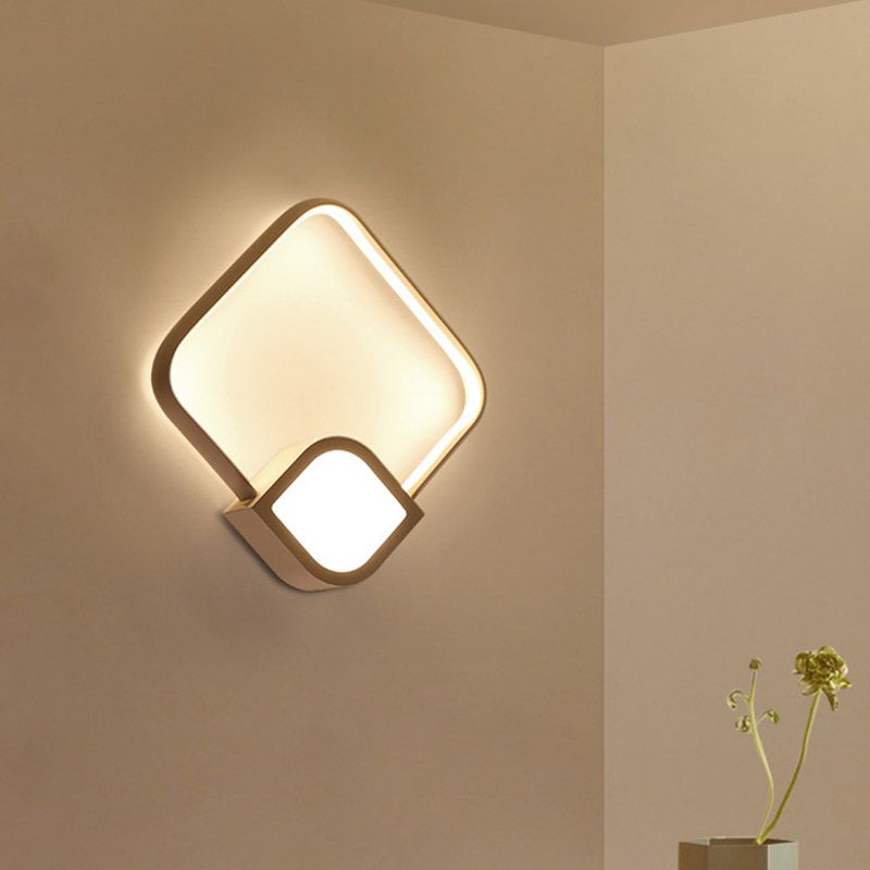 Modernist LED Sconce White Finish Rhombus Wall Mount Lighting with Acrylic Shade for Stairway