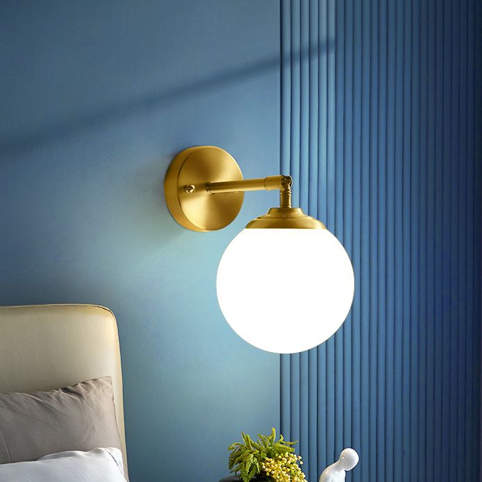 Gold Globe Wall Lamp in Modern Simplicity Copper 1-Light Wall Sconce with Frosted Glass Shade