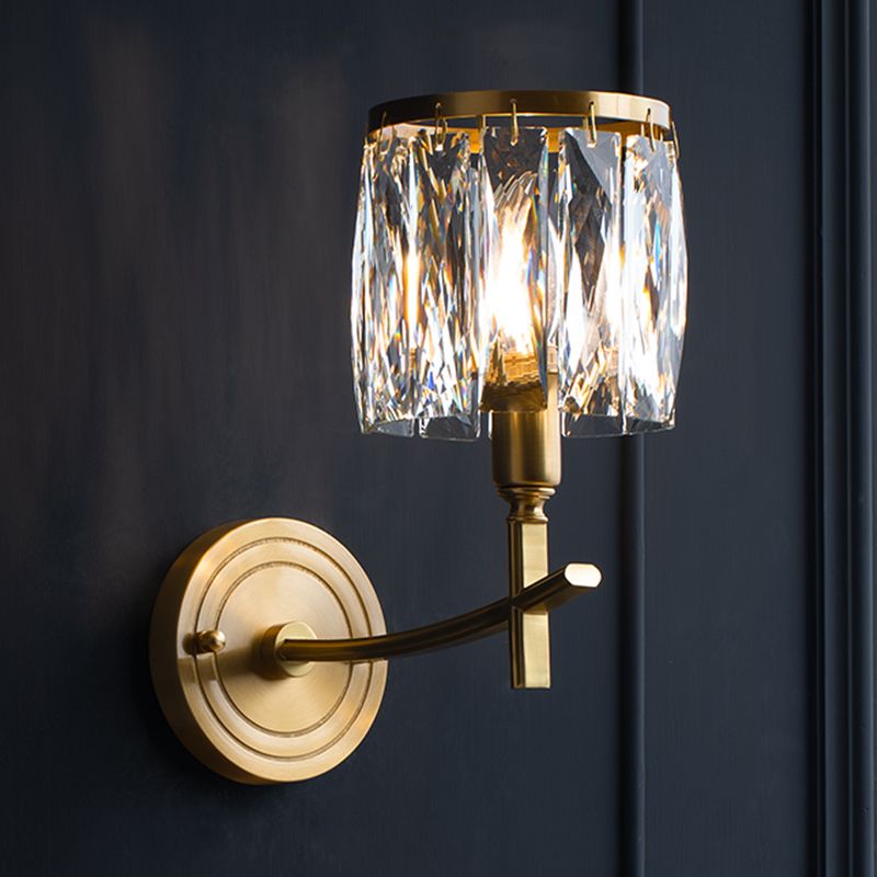 Multi -Lichter Wandleuchten moderner Stil Halbzylinderform Kristallwandhalterung in Messing