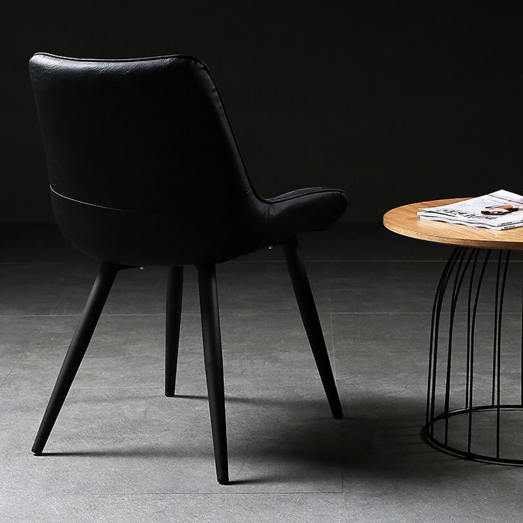 Modern Design Faux Leather Side Chair with 4 Metal Black Finish Legs Solid Back Armless Chair