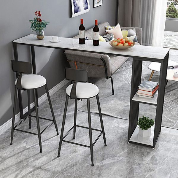 Industrial Rectangle Bar Table with Storage Marble Top Bistro Table for Small Places