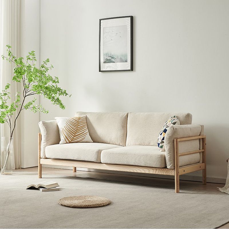 Linen Modern Square Arm Sofa Wooden Standard Sofa for Living Room, Apartment