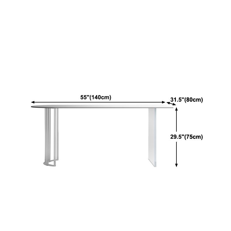 White Stone Dining Table Contemporary Dining Table with Sled Base