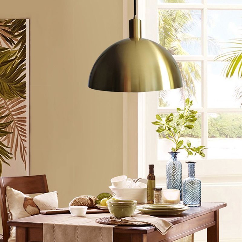 Postmoderne 1-Bulb Suspension Lamp Brass Koepel Paarlamp met metalen schaduw