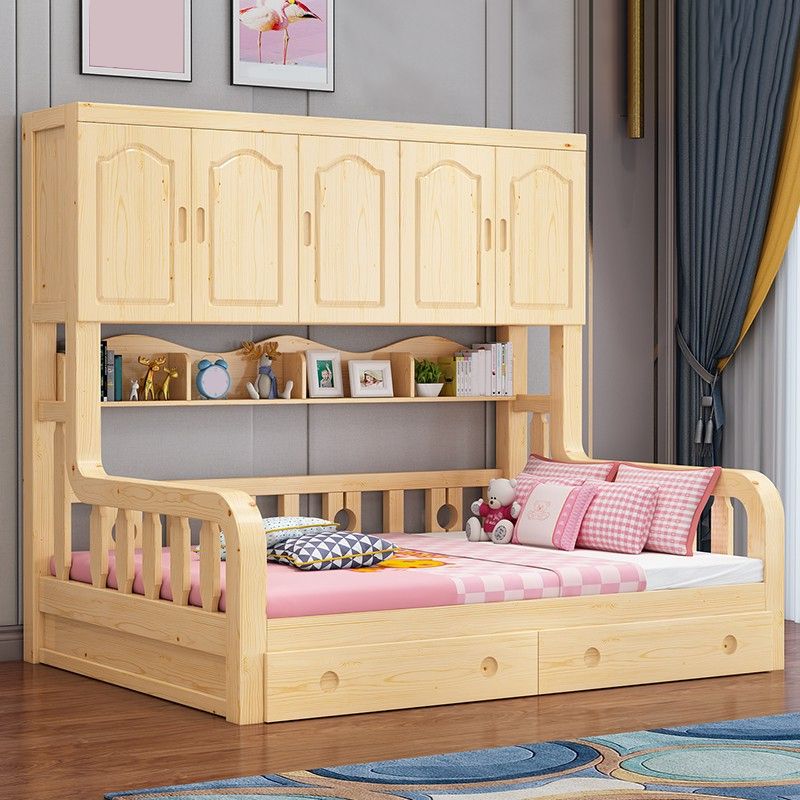 Natural Solid Wood Bunk Bed Contemporary Bunk Bed with Storage