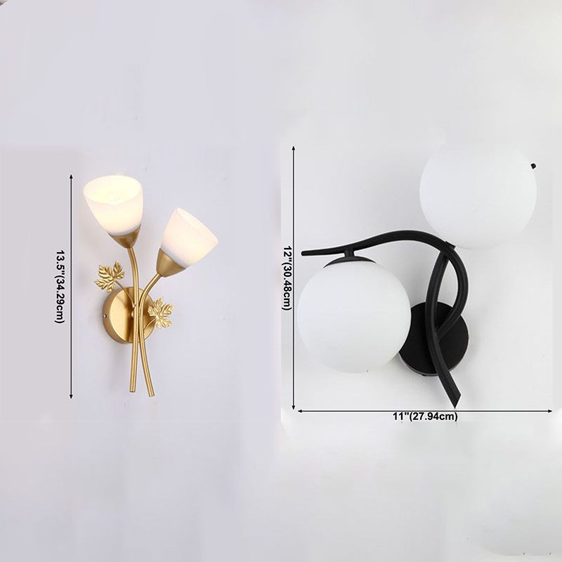 Moderne wandkandellicht, wit glas 2-lichtsconstructie Lamp voor slaapkamer