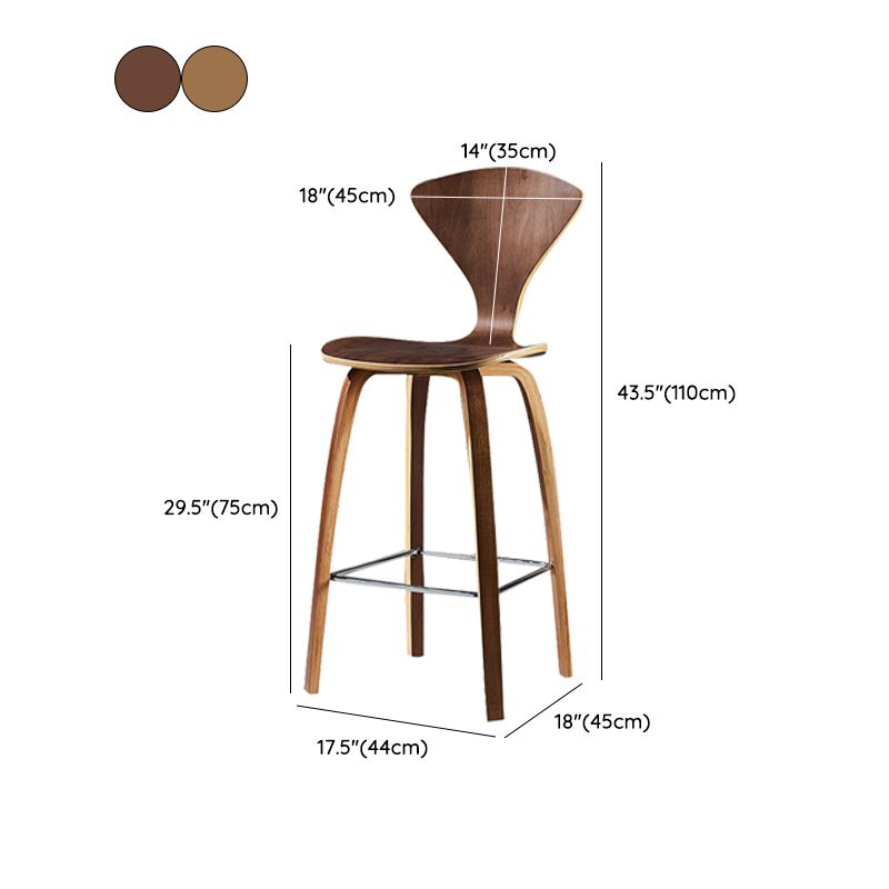Contemporary Solid Wood Backrest Counter High Stool with 4 Legs