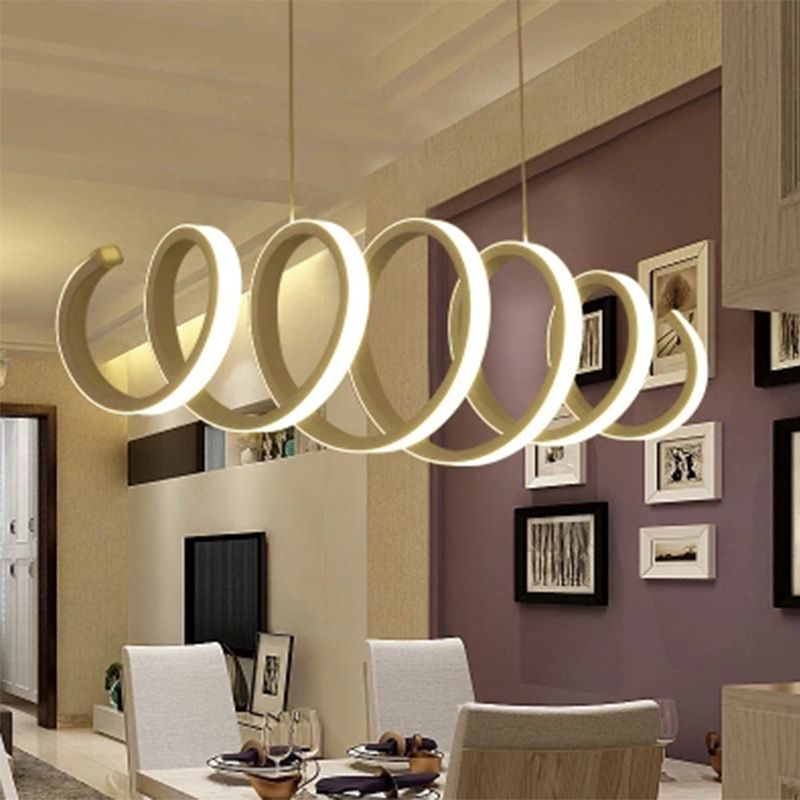 White Spiral Pendant Light Minimalism LED Acrylic Ceiling Suspension Lamp for Dining Room