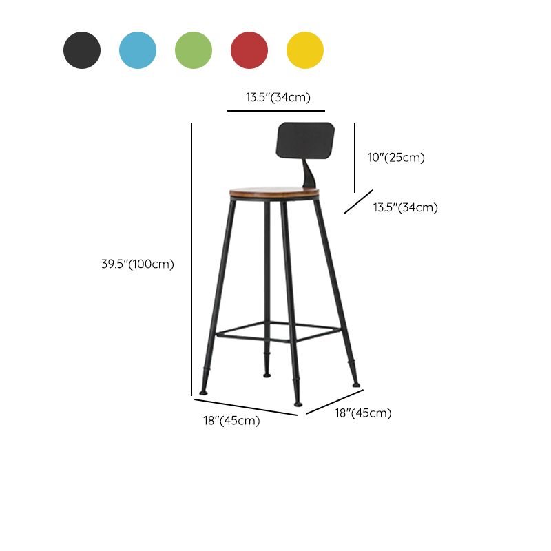 Industrial Armless Backrest Counter Stool Iron Cafe Bar Stool with Wooden Seat and Pedal