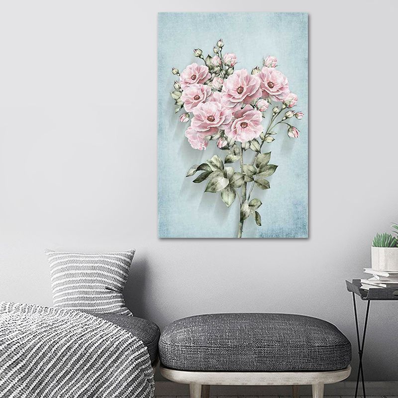 Blossoming Flower Wall Decor Rustic Beautiful Bouquet Canvas Art in Green and Pink