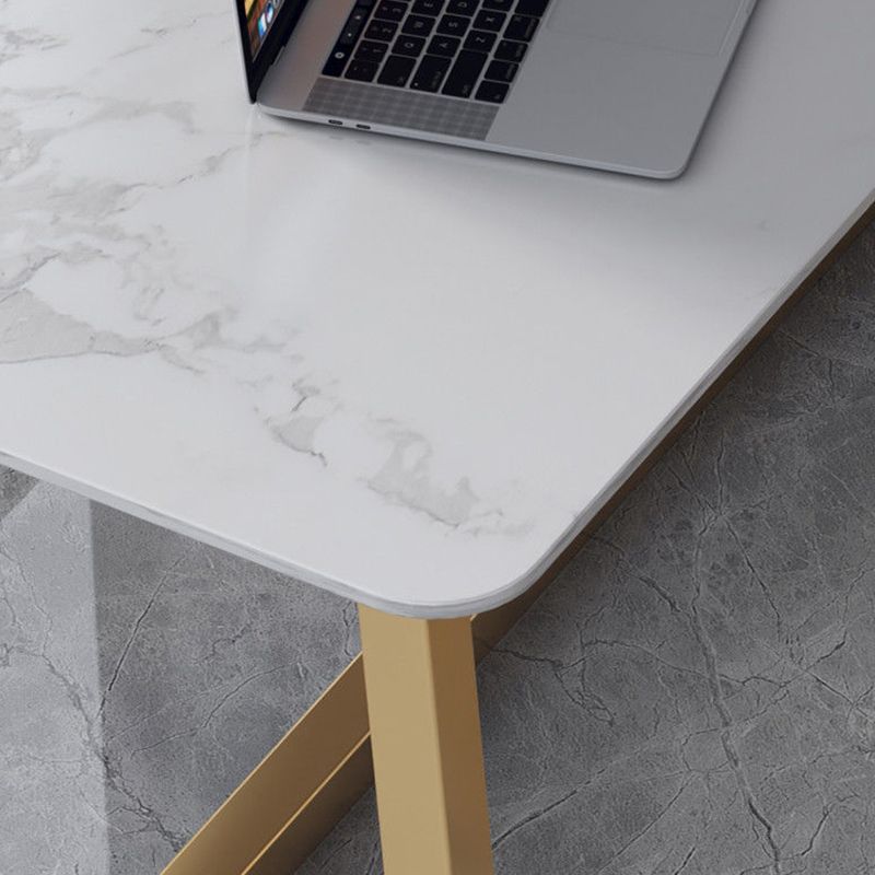 Rectangle Golden Base Dining Table Glam Stone Table for Kitchen