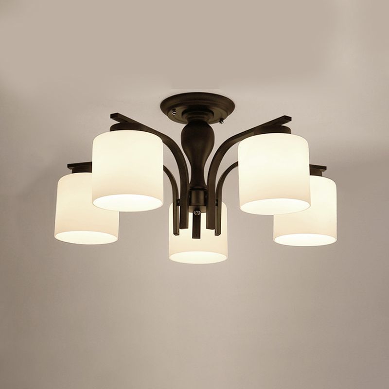 Cylindrical Semi Flush Ceiling Light Simple Ceiling Mount Light with Glass Shade