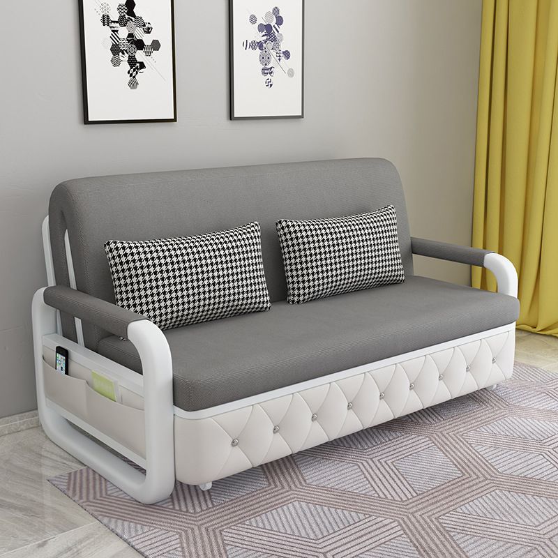 Contemporary Linen Square Arm Sofa Bed Foldable Standard Sofa for Living Room