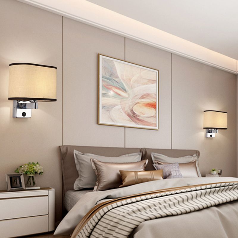 Modern Metal Wall Sconce Geometric Shape Wall Light with Fabric Shade for Study