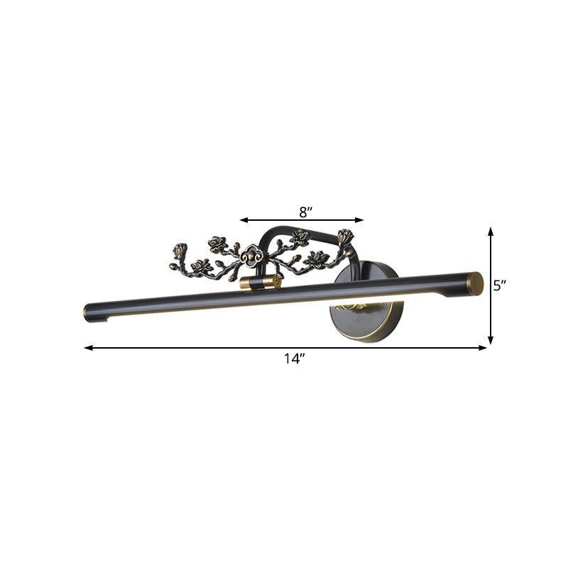 Elongated Vanity Lighting Traditional 14"/18"/23" W LED Metal Sconce Light Fixture for Bathroom in Black/Antique Brass