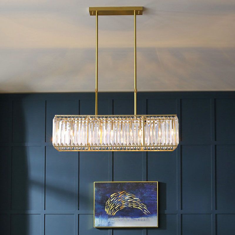 Luce a sospensione dell'isola rettangolare Contemporanea Tri-PRISM Crystal 3 lampadine sala da pranzo Luce in oro in oro
