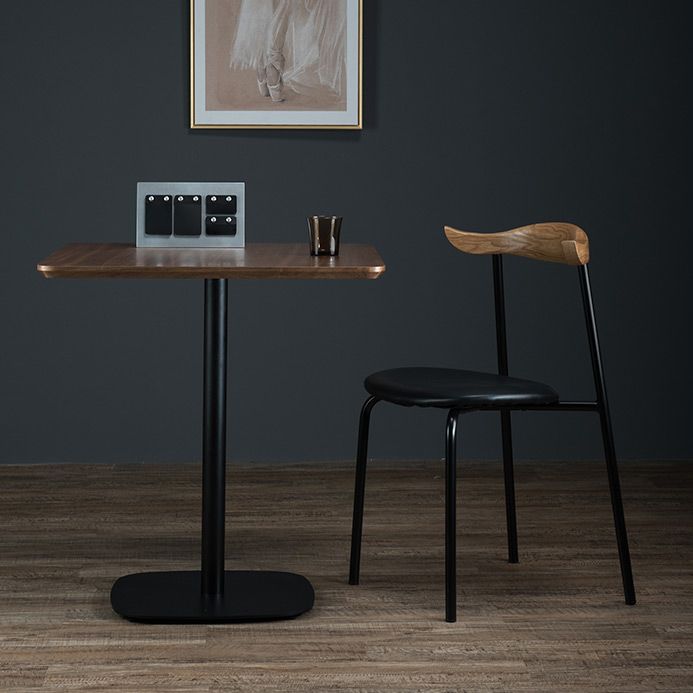 Modern Square Dining Table Wood Tabletop with Steel Pedestal Base