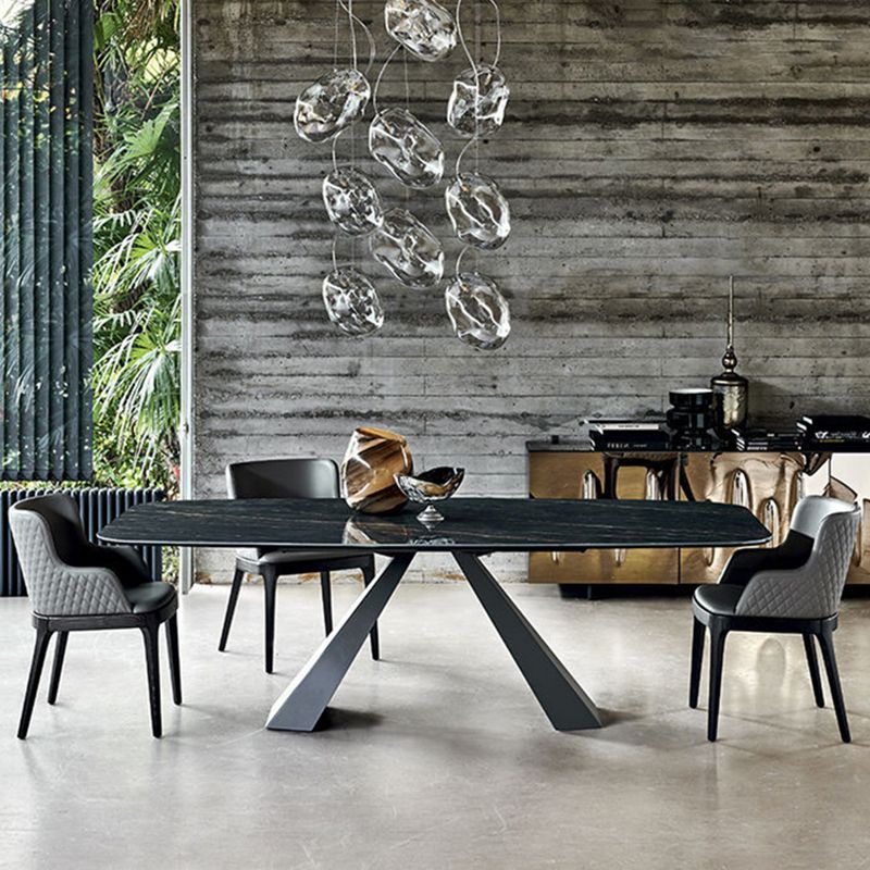 Modern Rectangle Sintered Stone Table Set 1/4 Pieces Dining Set