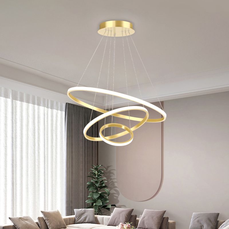 Outer Glowing Ring Shaped Hanging Light Artistic Aluminum LED Chandelier for Restaurant