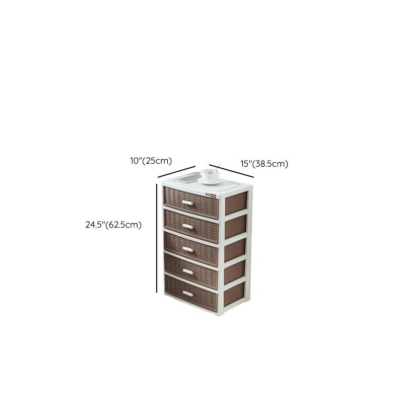 Contemporary Brown Plastic Vertical Kids Nightstand with 2/3/4/5/6 Drawers