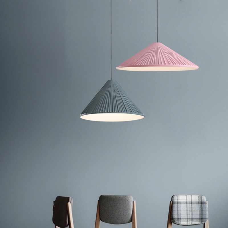 Cone Shape Hanging Lighting Modern Macaron Style Resin 1-Light Pendant Lamp for Bedroom