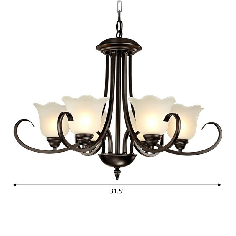Black Finish Chandelier Lighting Retro Opal Frosted Glass Flower Hanging Light for Living Room