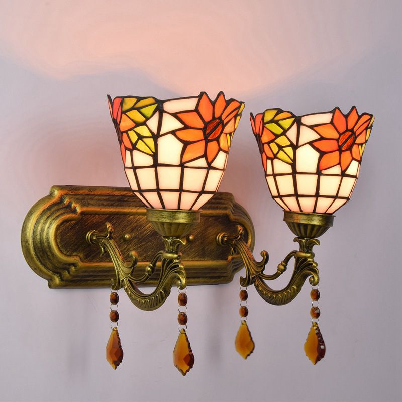 Tiffany Jar Vanity Lamp Glass 2-Light Vanity Wall Lights for Bathroom