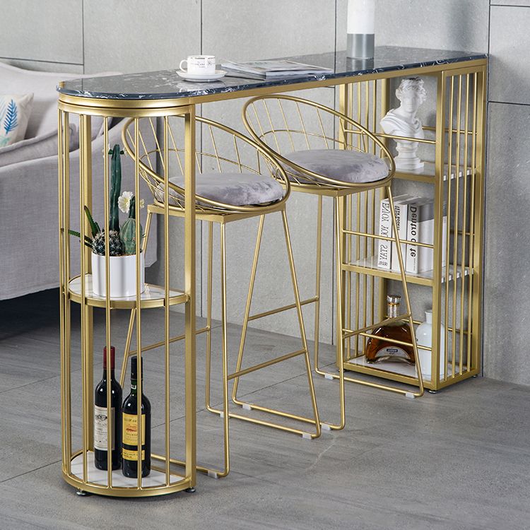 Gold Glam Style Table in Faux Marble Bar Table with Metal Base for Kitchen