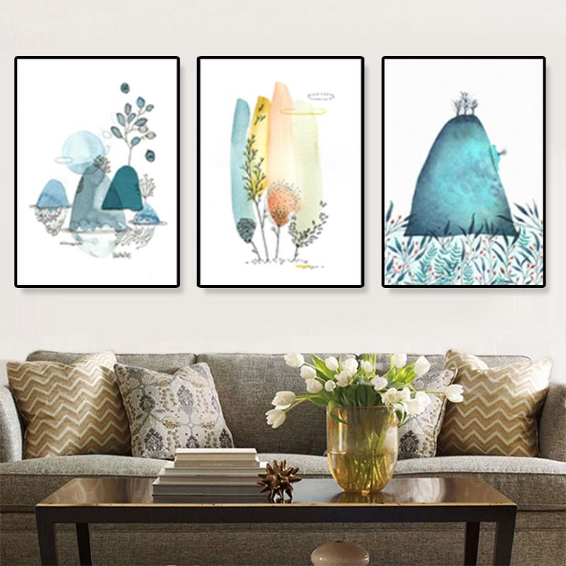 Rustic Illustration Scenery Wall Art Set Green Living Room Canvas Print, Set of 3