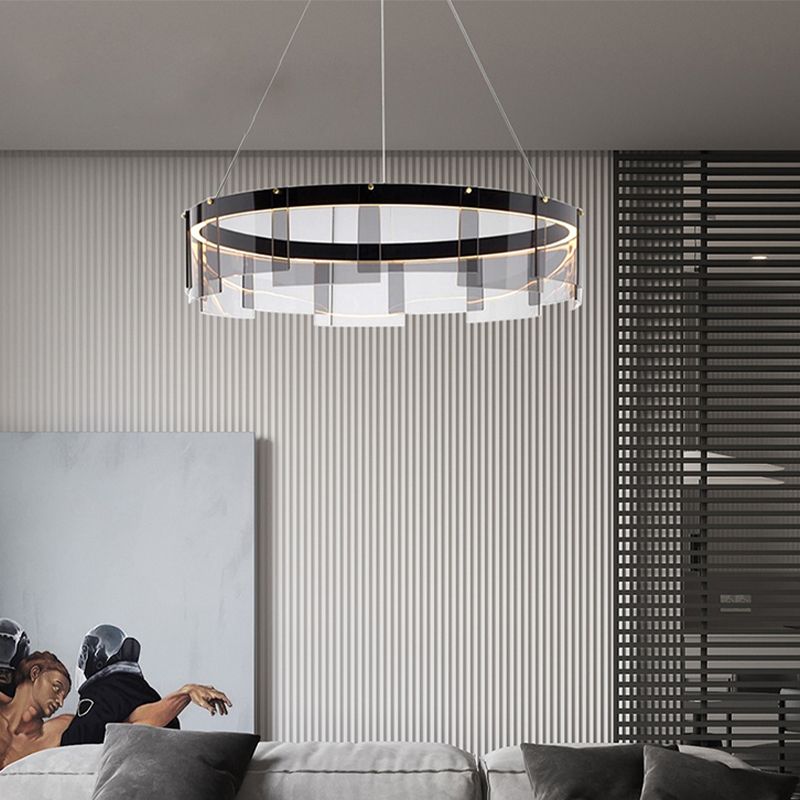 Modern Simple LED Chandelier Glass Circular  Pendant Light for Living Room