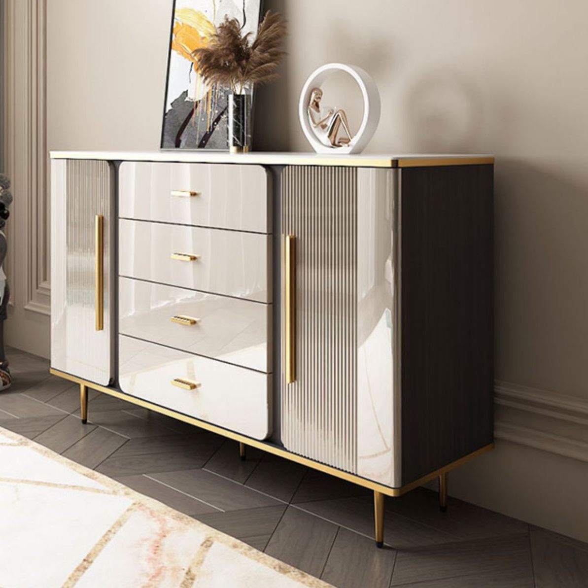 Glam Combo Dresser Wood Storage Chest Dresser with Metal Feet for Bedroom