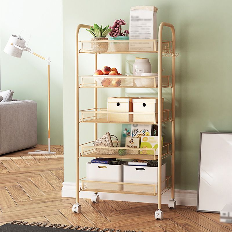 Modern Steel Etagere Bookshelf 3/4/5-Shelf Vertical Open Bookcase with Caster Wheels