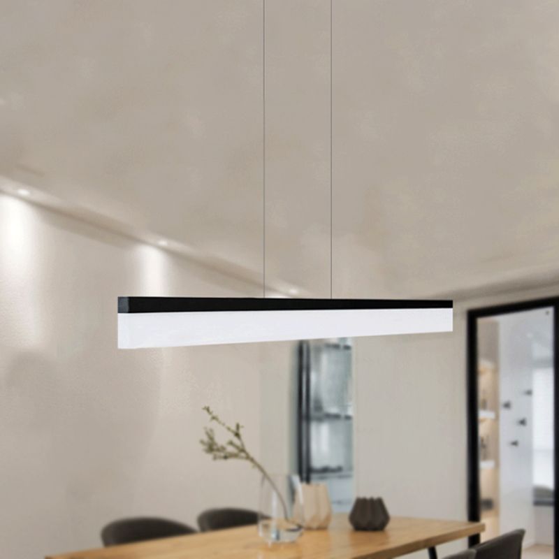 Black/White/Brown Linear Pendant Lighting Minimalist Metal LED Hanging Light in Warm/White/Natural, 31.5"/39"/47" Wide