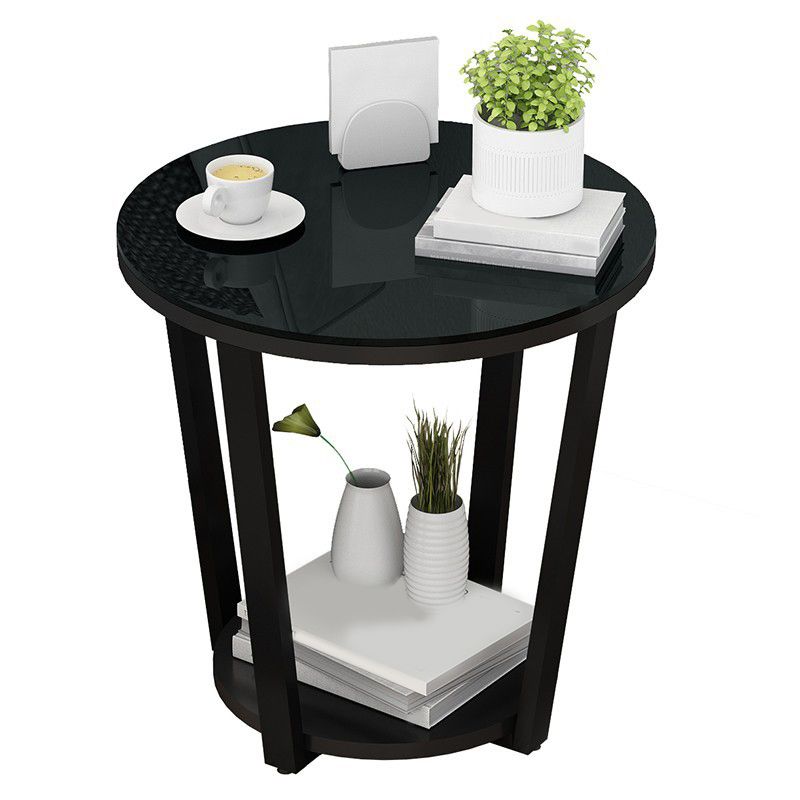 22.4" Tall Steel 4 Legs End Table Round Wood Side End Table with Shelf