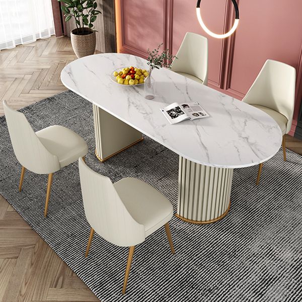 Sintered Stone Luxury Dining Table Traditional Oval Dining Table with Double Pedestal Base