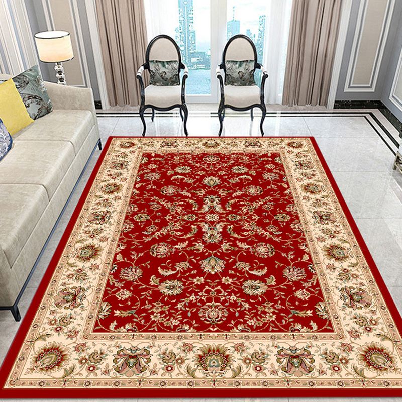 Unique Tribal Flower Pattern Rug Multicolor Bohemian Rug Polyester Pet Friendly Non-Slip Backing Washable Area Rug for Living Room