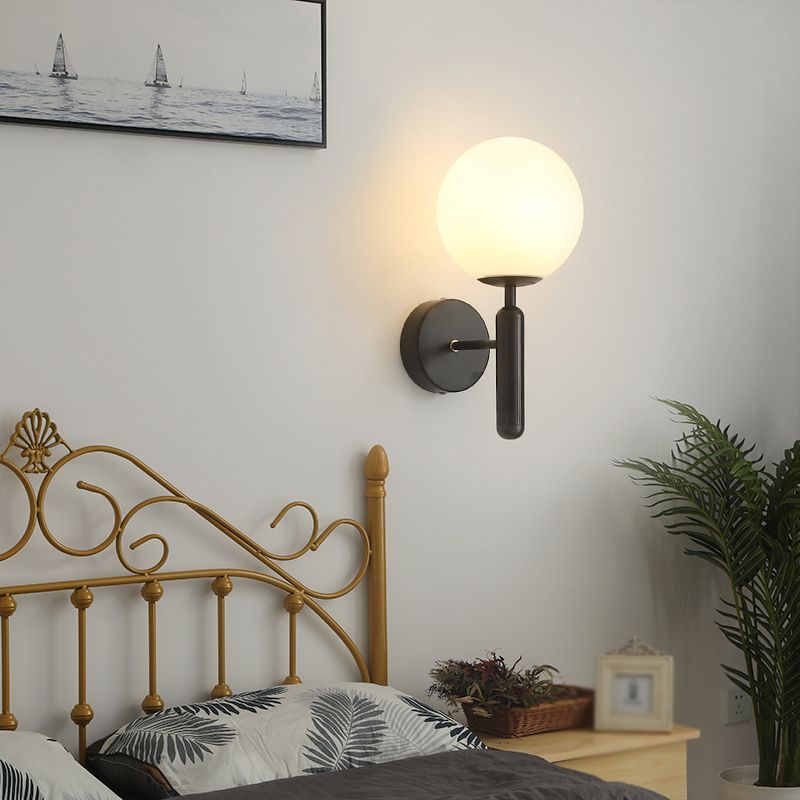 Metal Modern Wall Sconce Ball Shape Vanity Lamp with Glass Shade for Bathroom