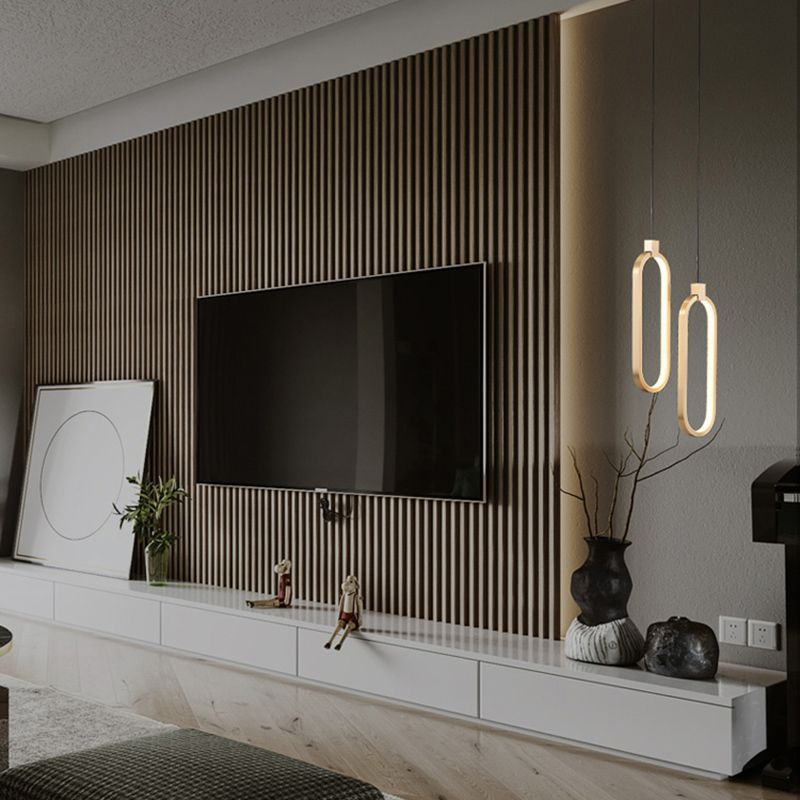 Oval Suspended Lighting Fixture Minimalist Style LED Metal Pendant Light Kit for Bedroom